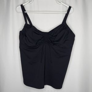 Lands End Tankini Swim Top‎ 18DDD Black Ruched Empire Underwire Bra Adjustable